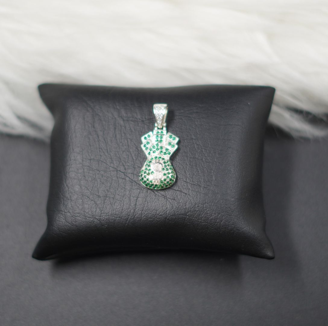 Miniatura 2 de DIJE BOLSA DINERO PLATEADO PIEDRAS VERDE